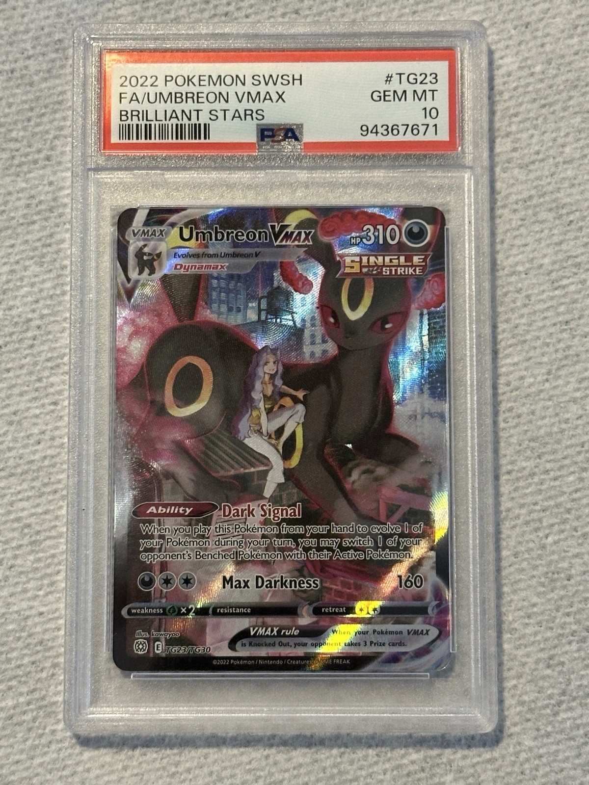 2022 POKEMON SWORD & SHIELD BRILLIANT STARS #TG23 FULL ART/UMBREON VMAX PSA 10