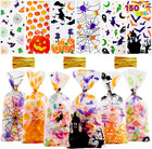 150 PCS Halloween Cellophane Candy Bags, Clear Treat Bags with Twist Ties, Hallo