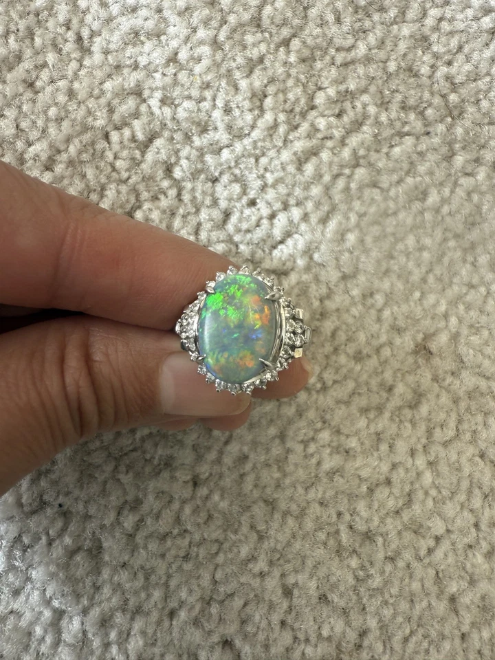 Black Opal Diamond Pt Ring 6.5 US - Image 4 of 4