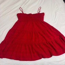 SHEIN VCAY Large Flowy Summer Ruched Mini Beach Sundress Women's Red Dress