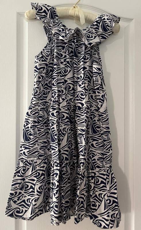 VINEYARD VINES Target Navy Blue White Sailboat Ruffle Dress Girl XL 14 16