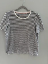 Boden short sleeve Breton tee gathered sleeve black and white size L 12 14