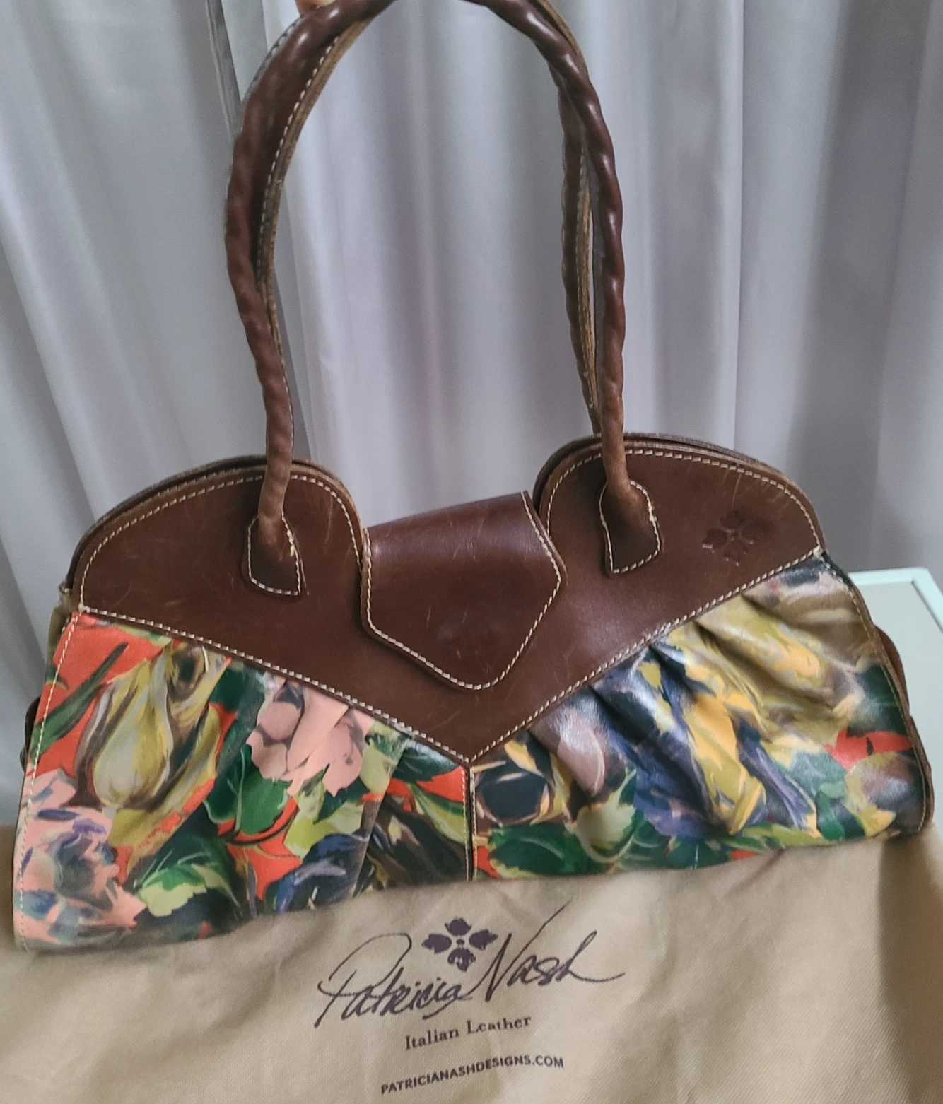 PATRICIA NASH Heritage Lione Floral Large Leather Satchel w/ Dust Bag