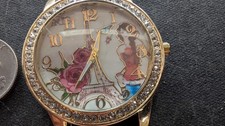 Women s Paris Eiffel Tower Fashion Watch w/ Crystal Bezel Floral Band