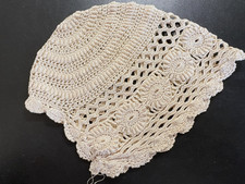 Antique Hand Crocheted Baby Victorian/Edwardian Cap Natural Beige Soft thread