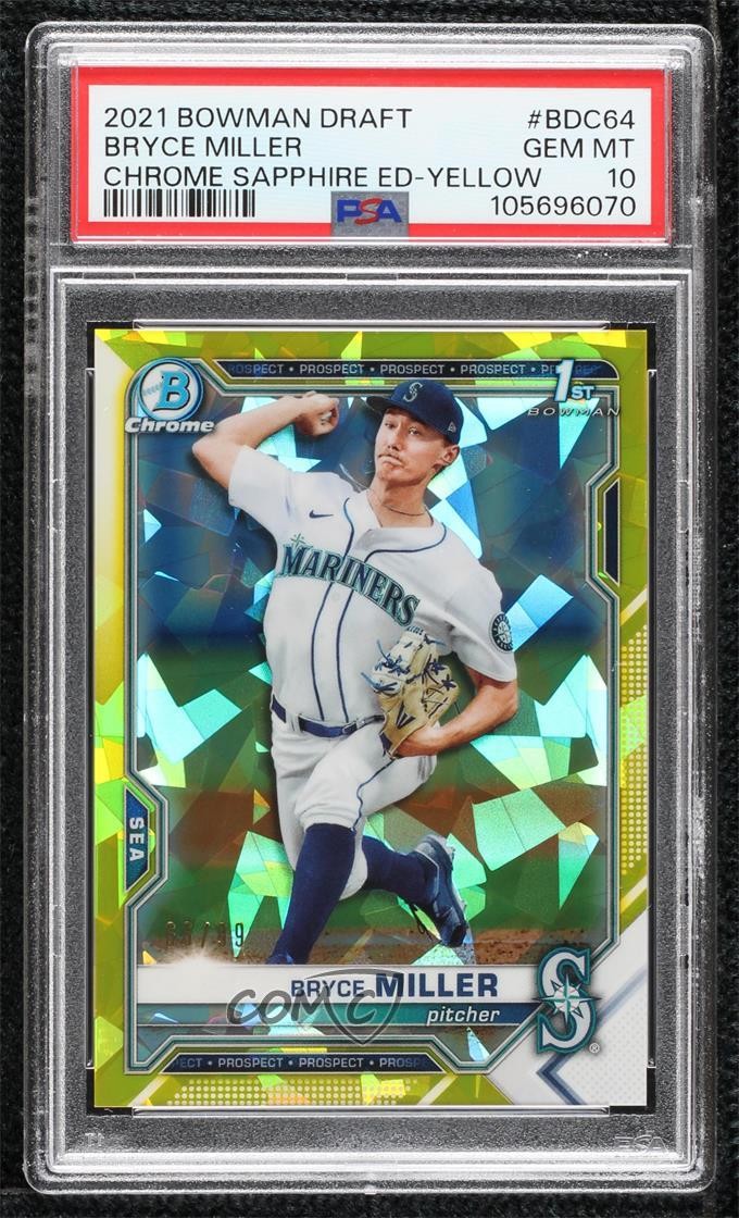 2021 Bowman Chrome Draft Sapphire Edition Yellow 66/99 Bryce Miller PSA 10 0mw5