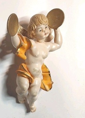 Vintage Cherub Angel Wall Hanging Figurine Ornament With Cymbals Italy 6''