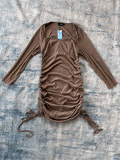 NWT! Cider Brown Ribbed Knit Ruched Side Long Sleeve Dress 1XL
