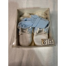 Vintage Lullaby Baby Shoes Booties Set Size 0 0-3 Months Blue White 3 Pairs USA