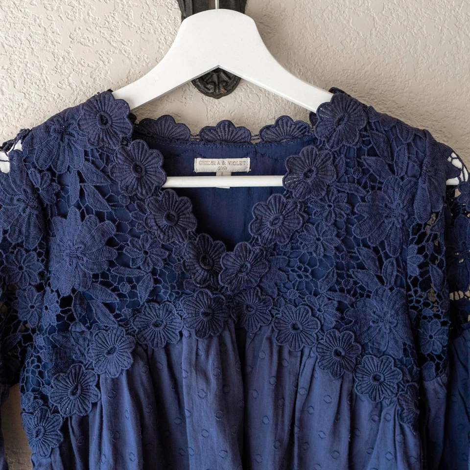 Top para niña C&V Chelsea y violeta talla L azul marino 100 % algodón peplum encaje boho Foto 3 de 4