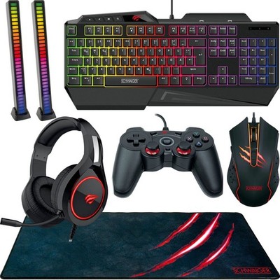 Gaming PC XXL Set USB Headset + Tastatur + Maus + Mauspad + 2 Lightbar + Gamepad