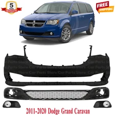 Front Bumper Cover Paintable & Fog Light Pair For 2011-2020 Dodge Grand Caravan