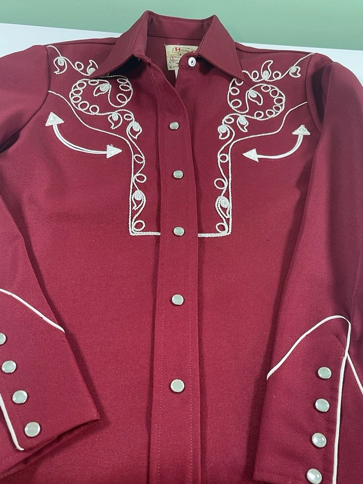 Vintage H BAR C Chatsworth Red Western Embroidered Shirt Pearl Snap Cowboy 36 - Image 3 of 4