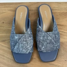 New Womens Vionic Miramar Blue Leather Slip On Slides Sandals Size 8 M