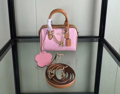 COACH Mini Rowan Crossbody Bag In Signature With Charms in Powder