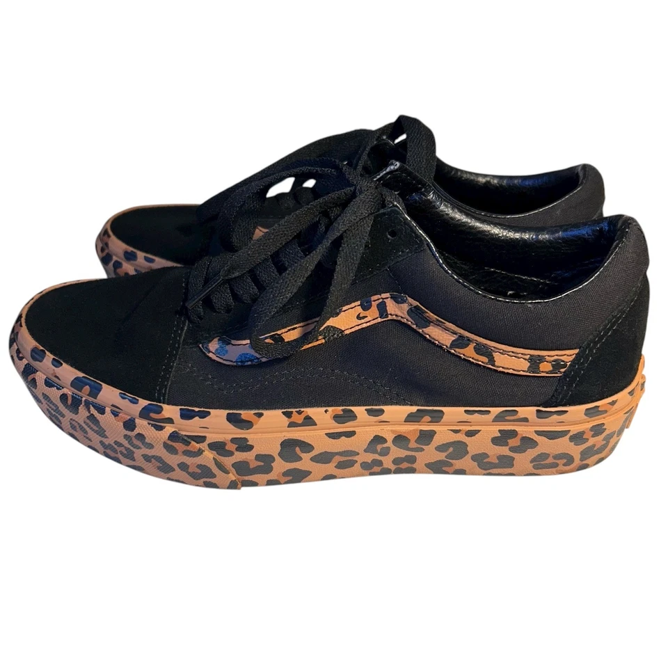Vans Old Skool Platform Women's Sz 8.5 Black Brown Leopard Print Shoes Suede M-7 - Image 4 of 4