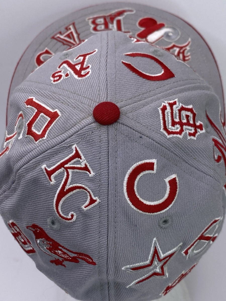 VINTAGE Y2K MLB EVERY TEAM LOGO NEW ERA 59FIFTY GRAY RED