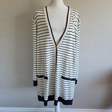 Talbots Cardigan Plus Size 3X Off White Navy Stripe Pockets Super Soft Sweater