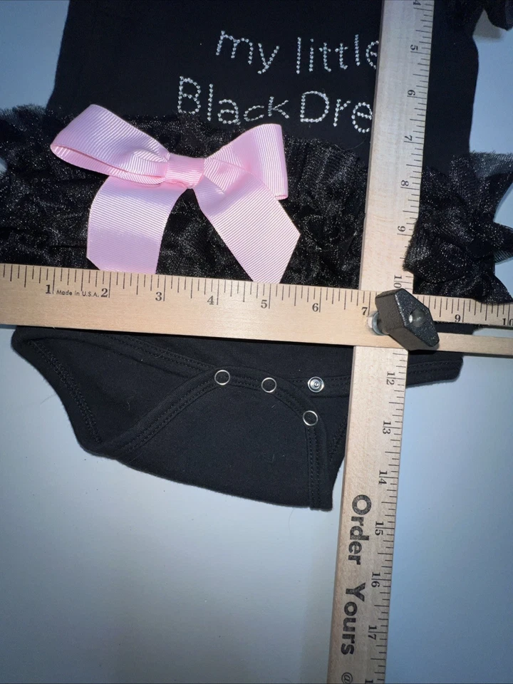 Baby Ganz Bodysuit Little Black Dress One-Piece Romper Baby Girl 6-12 Months Bow - Image 3 of 4