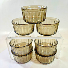 Arcusine Ramekin Smoked Glass 7 Bowls Baking Desserts Food Prep France Ribbed