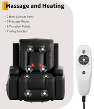 Power Lift Recliner Chair, PU Leather Sofa w Heat & Massage, Adjustable Back&Leg
