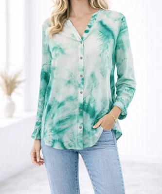 Bluse Milano Italy Grün Weiß 46 3XL Damen Tunika Shirt Hemd Oberteil Np 79 Neu - Bild 1 von 4