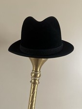 Dobbs Fifth Avenue Genuine Fur Felt Fedora Hat Cap - Black - USA Size 7 1/4