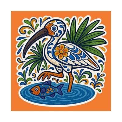 Tropical Talavera Ibis Print | Satin bird decor