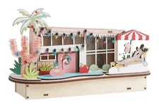 World Market 2022 Lighted MCM Wood Cut Christmas House Flamingo Pool Cactus