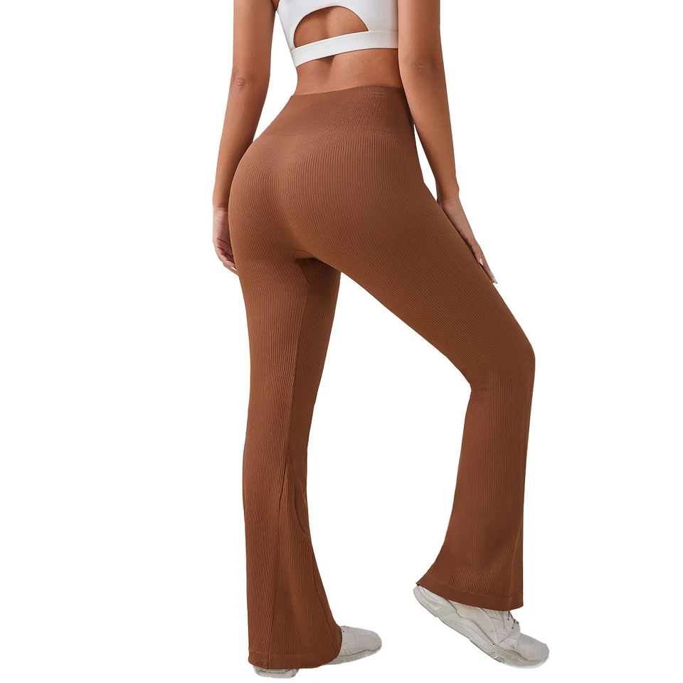 Bootcut Yoga Pants - Women's High Waist Ribbed Flare Leggings for Activewear - Image 3 of 4