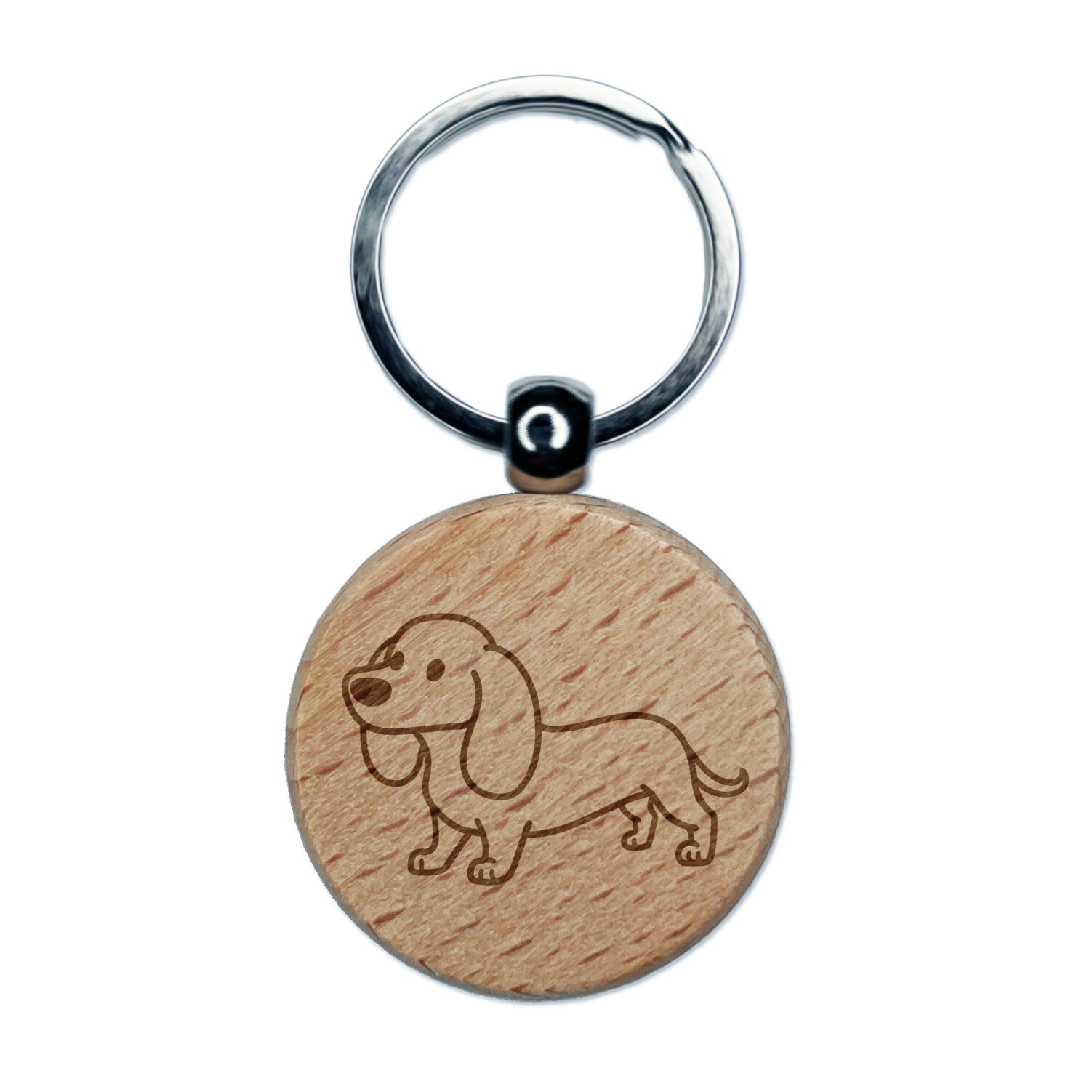 Dachshund Standing Wiener Dog Engraved Wood Round Keychain Tag Charm