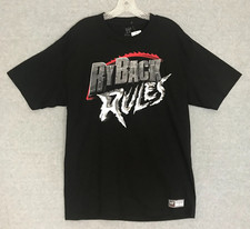 New! WWE RyBack Rules Wrestling Shirt Mens Large Black Cotton Short Sleeve FLAW