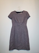 J.Crew Womens 2 Straight Pencil Dress Cotton Linen Blend Short Sleeve Blue Lined