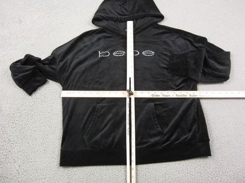 Vintage Bebe Hoodie Womens Large Black Velour Rhinestones Ladies Sweatshirt - Picture 7 of 12