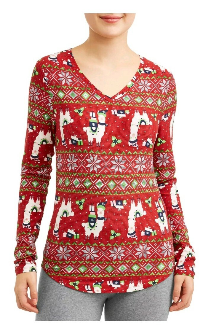 NWOT Women's Girl's No Boundaries Red Llama Christmas Shirt Size XS