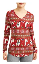 NWOT Women's Girl's No Boundaries Red Llama Christmas Shirt Size XS