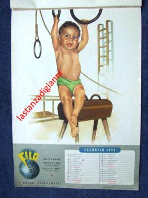 CALENDAR February 1954 Poster CHILDREN IN SPORT COMPANY FILA MILAN