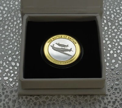 SPITFIRE/BATTLE OF BRITAIN Silver & 24ct Gold Commemorative in Display/Gift Box