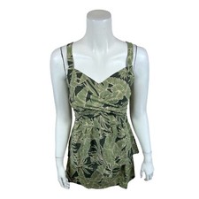 Denim  Co. Women's Beach Twist Front Tankini with Skirt Olive Tropical Size 20W