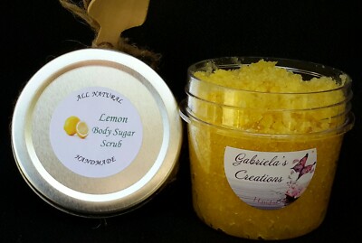 Lemon Body Sugar Scrub Natural & Handcrafted, with Lemon Peels, Exfoliating 6 Oz