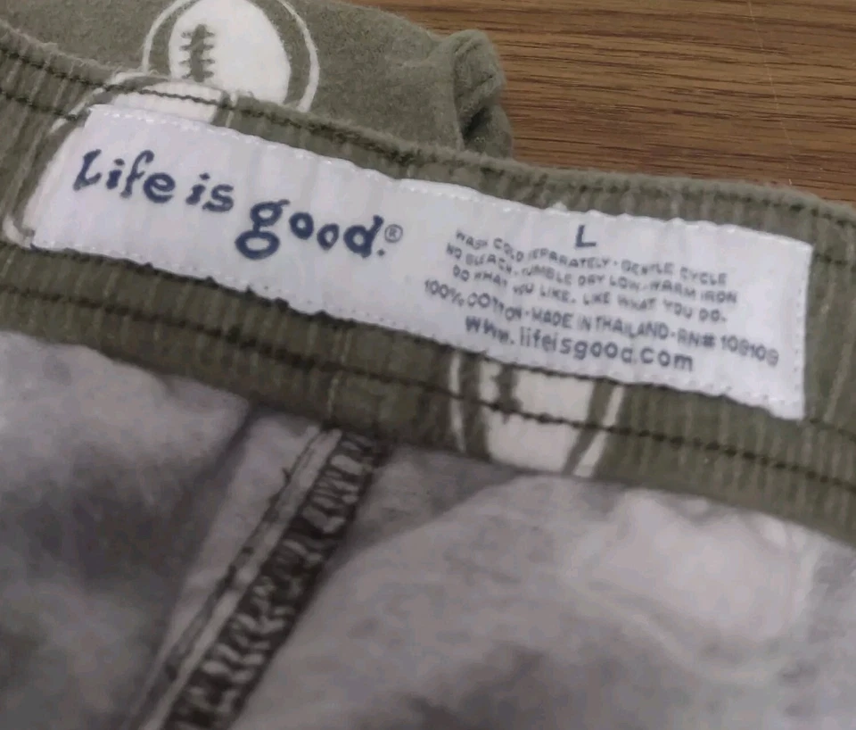 Pijama de franela verde oliva Life Is Good pantalones de salón estampado de fútbol para hombre talla L Foto 3 de 4