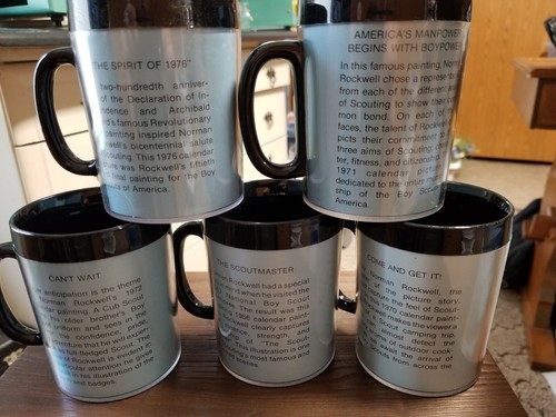 Norman Rockwell Boy Scout Thermo Serv Plastic 5 Mug Set Vintage Unused - Bild 6 von 7