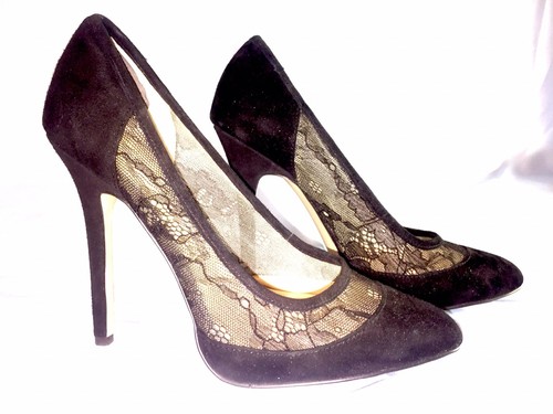 French Connection Cybil Lace Detail Black Suede Pump Stiletto Size 39 EUR US 8.5 - Picture 4 of 12