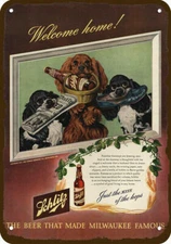 1947 COCKER SPANIEL Dogs & SCHLITZ BEER Vintg-Look DECORATIVE REPLICA METAL SIGN