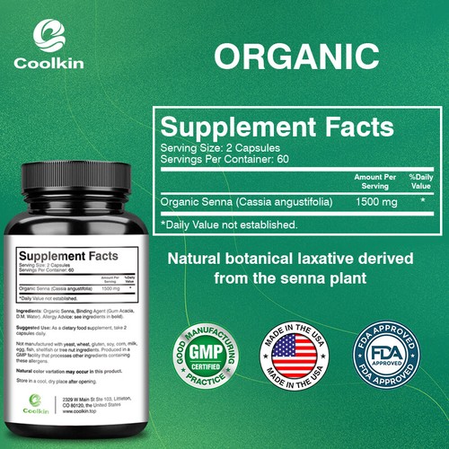 Organic Senna Laxative 1500mg - Cleanse & Detox, Weight Loss,Constipation Relief - Picture 2 of 10