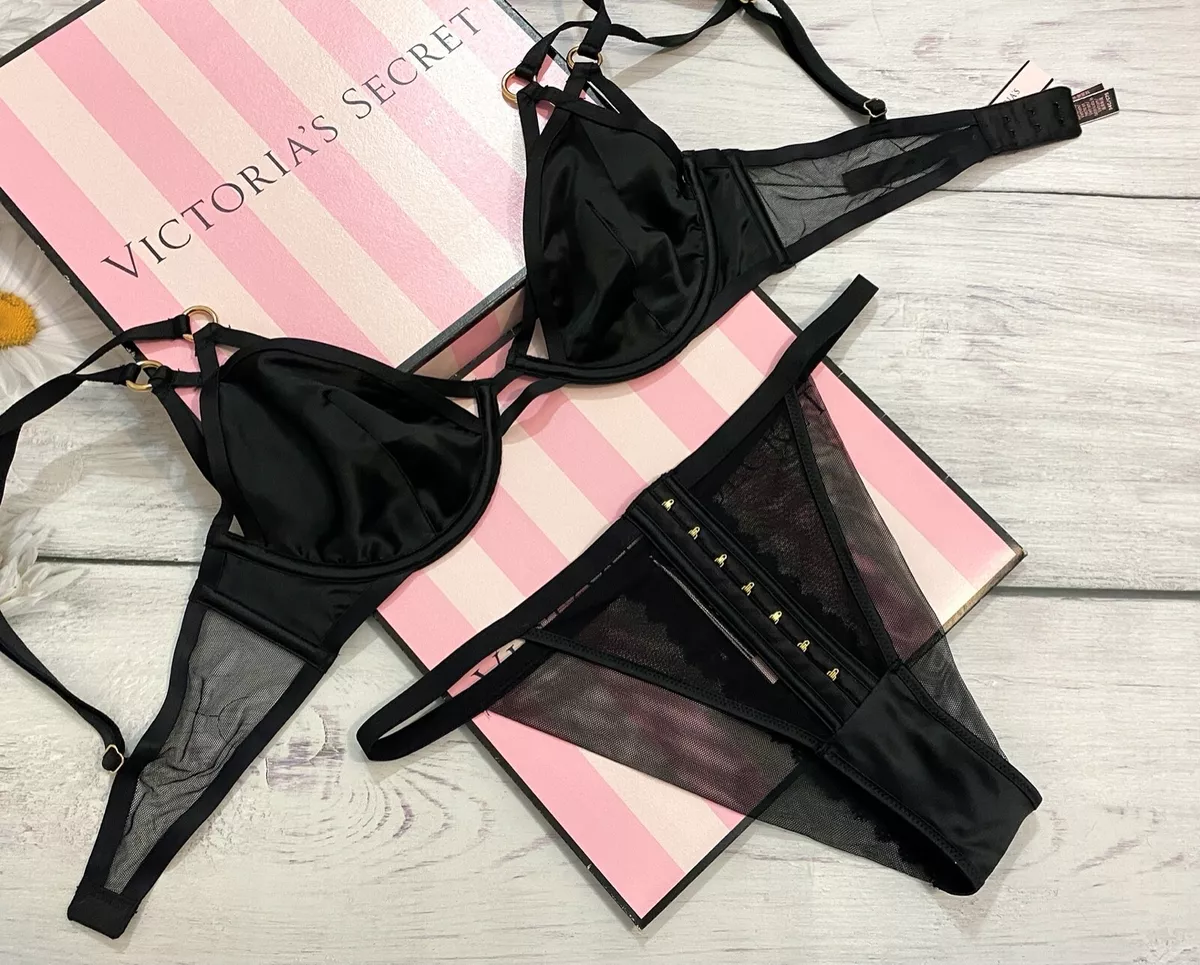 Victoria's Secret Very Sexy Satin Unlined Plunge Bra Brazilian Velvet Trim  Set