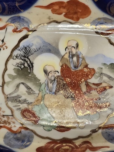 Antique Japanese hand painted porcelain cobalt & gold platter, 1800' - Picture 13 of 13