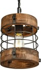 Retro Industrial Metal and Wood Chandelier 1-Light Round Cage Pendant Light F...