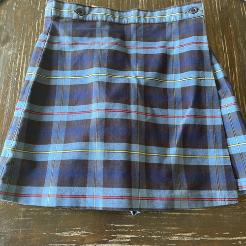 Girl's Size 7 1/2 Becky Thatcher Blue Plaid School Uniform Skort Wrap Skirt EUC