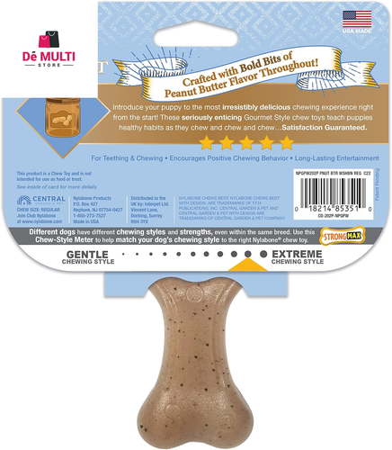 Nylabone giocattolo da masticare per cani stile gourmet osso dei desideri burro di arachidi grande/gigante (1 numero) - Foto 9 di 10